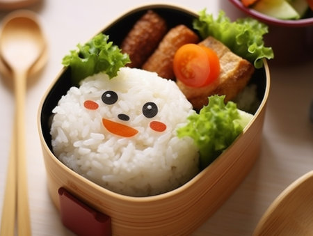 Fun food for kids Rice with chicken and vegetables : Generative AIの素材