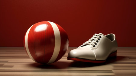 Bowling kit with shoes and ball on the alley : Generative AIの素材