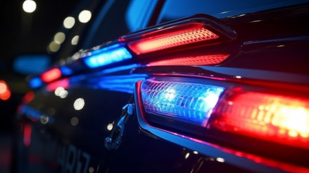 Blue light on a police car : Generative AIの素材