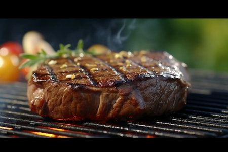 Fresh steak on grill : Generative AIの素材