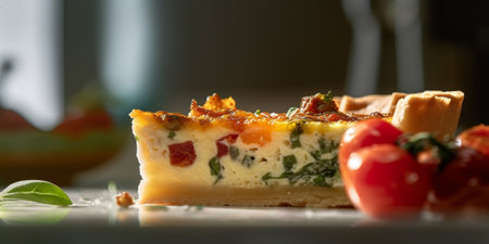 Homemade Cheesy Egg Quiche for Brunch with Vegetables and Eggs : Generative AIの素材