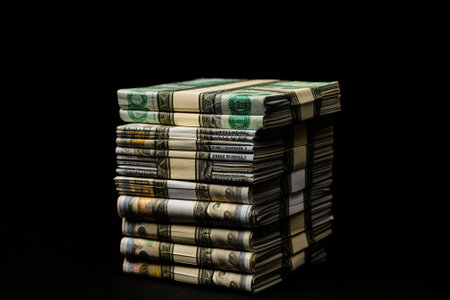 Many bundle of US dollars bank notes in black wallet isolated on white : Generative AIの素材