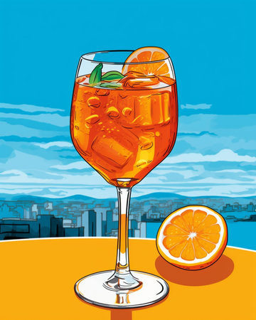 Spritz Aperol cocktail in wine glass orange cocktail with ice : Generative AIの素材
