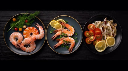 Shrimp and tuna fillet on a plate : Generative AIの素材