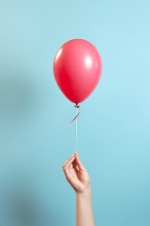 Girl hand holding red balloons on white : Generative AIの素材
