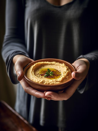 The traditional Middle Eastern hummus with tahini served with Egyptian flat bread : Generative AIの素材