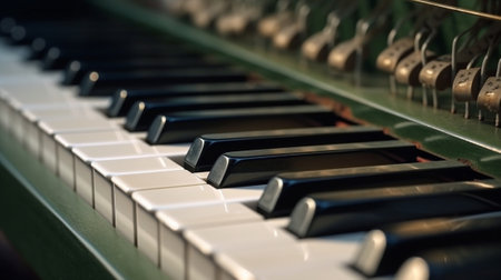 Piano keyboard background with selective focus vintage filter : Generative AIの素材
