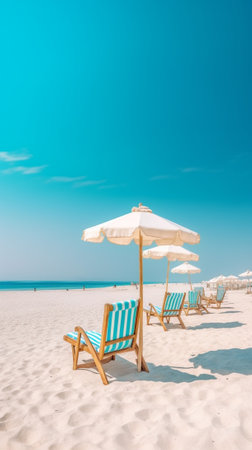 beach chairs and umbrellas on sand beach : Generative AIの素材