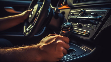 female hand on the gearshift race car : Generative AIの素材