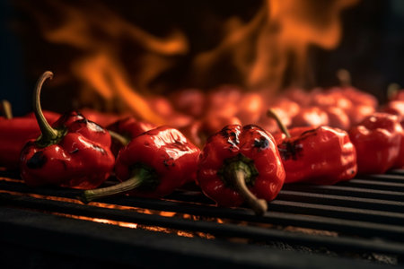 Roasted red pappers on the barbecue : Generative AIの素材
