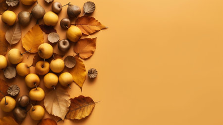 Small yellow autumn leaves and slices of figs laying on white background Copy space : Generative AIの素材