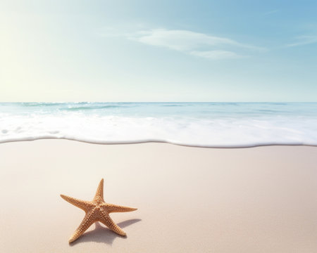 Summer beach with starfish : Generative AIの素材