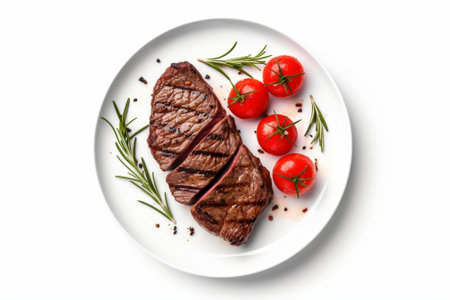 Sliced beefsteak with rosemary Top view : Generative AIの素材