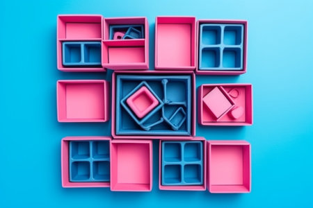 blue and pink cabinets for self storage : Generative AIの素材