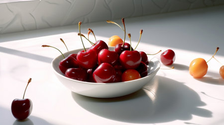 candied cherries in the white bowl : Generative AI