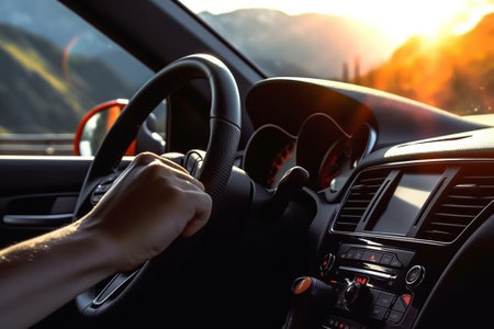 female hand on the gearshift race car : Generative AIの素材