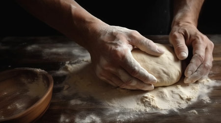 hands working bread dough : Generative AIの素材