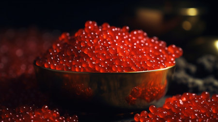 Red caviar with basil : Generative AIの素材