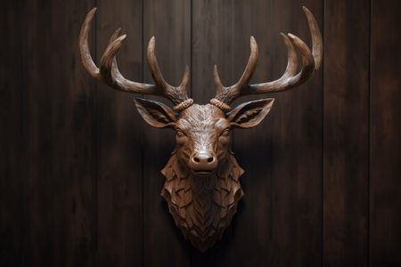 the head of a plaster deer on the wall of old boards High quality photo : Generative AIの素材