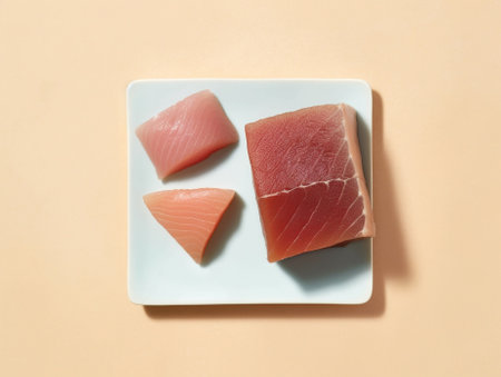 salmon and tuna marinated in olive oil on a blue background : Generative AIの素材