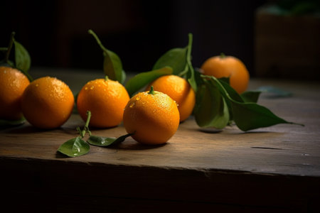 tangerine on a wooden background : Generative AIの素材