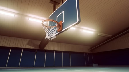 Basketball hoop in a game hall Basketball court a little noise : Generative AIの素材