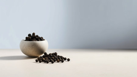 Bowl of black pepper on old wooden table : Generative AIの素材