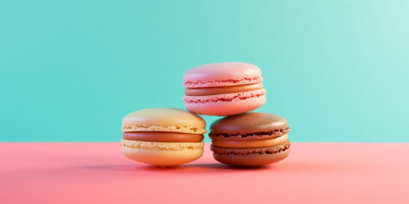 Cake macaron or macaroon on blue background : Generative AIの素材