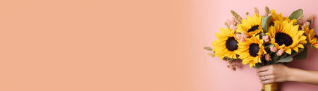 Bouquet of sunflowers on a pink background : Generative AIの素材