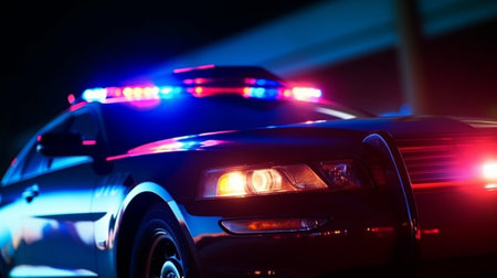 Blue light on a police car : Generative AIの素材
