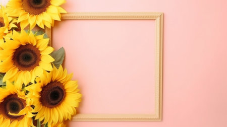 Bouquet of beautiful sunflowers on a pink background : Generative AIの素材