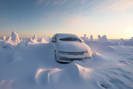 Cars covered with fresh white snow : Generative AIの素材