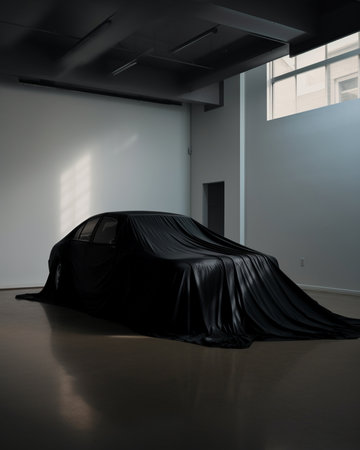 Car covered with dark cloth on a black background : Generative AIの素材