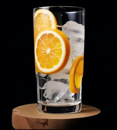 Drink orange with ice in glass : Generative AIの素材