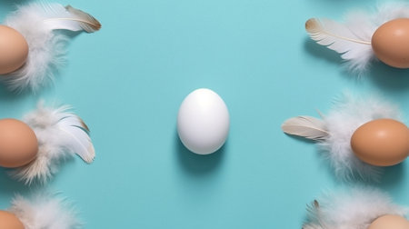 Eggs on blue background : Generative AIの素材