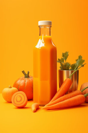 Healthy eating food and diet concept close up of fresh juice for kids with orange mango and carrots : Generative AIの素材