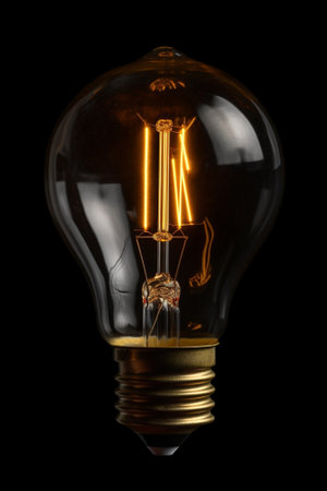 Luxury retro light bulb decor on a black background : Generative AIの素材