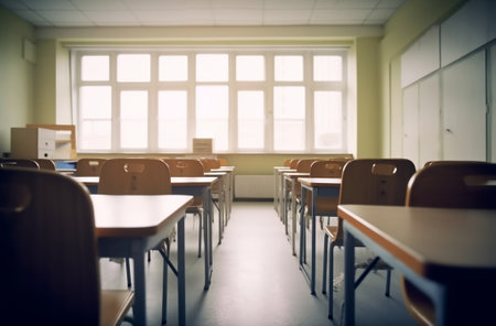 Empty class room of elementary school : Generative AIの素材