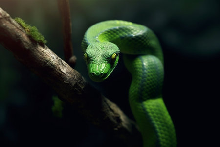 Green snake on a branch : Generative AIの素材