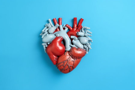 Doctors hand in white medical smock and blue glove clicking and showing Asian heart symbol by his hand Copy space : Generative AIの素材