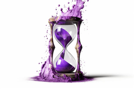 Hourglass egg timer isolated on purple and black background with copy space : Generative AIの素材