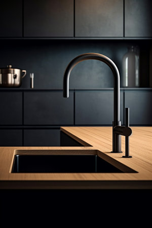 Modern kitchen interior with sink and faucet : Generative AIの素材