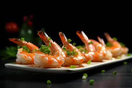 Glasses with shrimp in sauce with herbs and pepper snacks banquet dish : Generative AIの素材