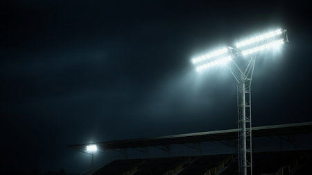 Light tower reflectors at a stadium during nightime : Generative AIの素材
