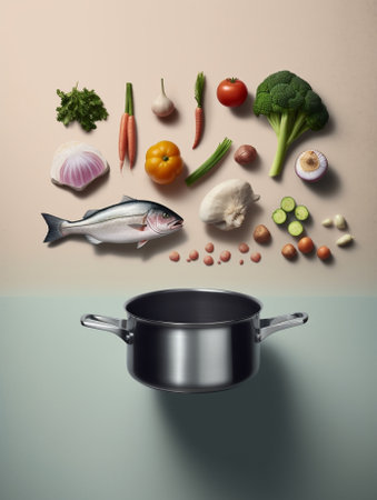 Outdore dish preparation fish pot : Generative AIの素材