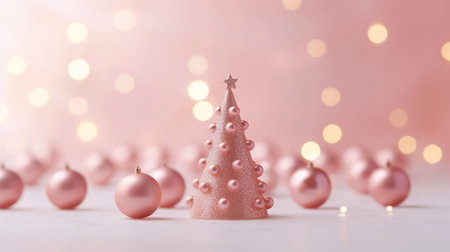 Pink and gold Christmas toys on a tree against white lightsCopy space : Generative AIの素材