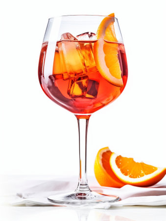 Spritz Aperol cocktail in wine glass orange cocktail with ice : Generative AIの素材
