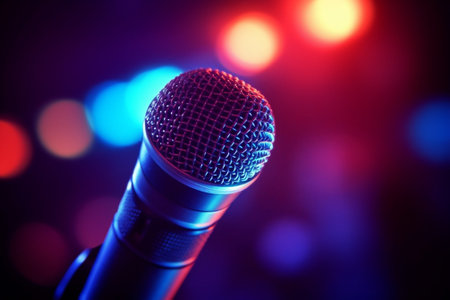 Microphone closeup on stage : Generative AIの素材