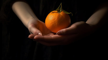 Rotten orange in holding hands in a close up shot : Generative AIの素材