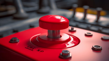 Red Emergency Button in the Factory Safety Push in Industrial manufacturing to Stop : Generative AIの素材